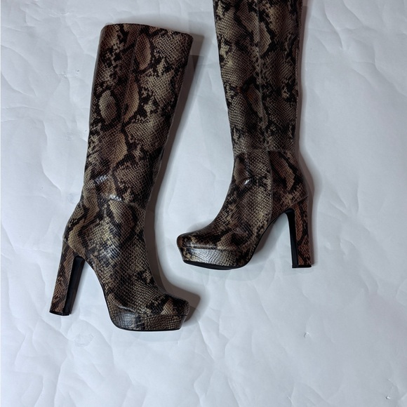 Worthington Snakeskin Platform Knee-High Boots – Block Heel - Picture 1 of 6